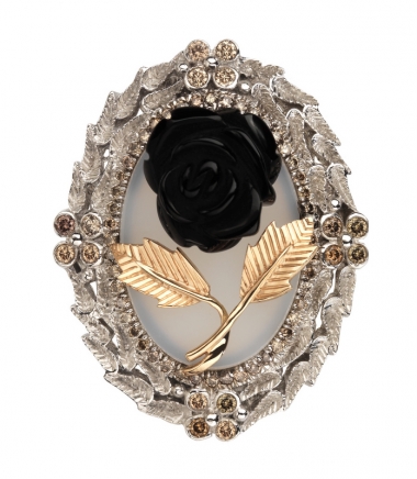 <p>Bague en or, onyx et diamants cognac, Bliss Rose.</p>