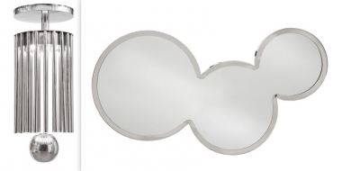 <p>Lustre et mirroir en verre et m&eacute;tal chrom&eacute;.&nbsp;</p>