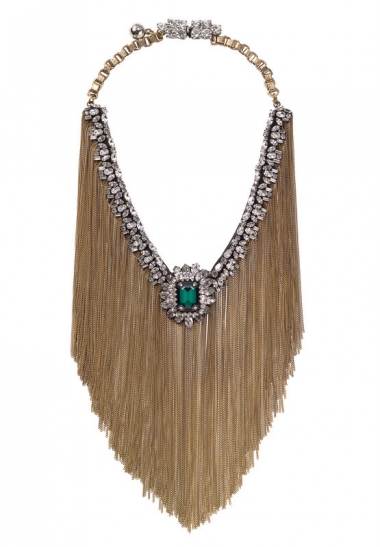 <p>Collier Shabanou en cuir, cristal Swarovski et cha&icirc;nes en laiton, Shourouk</p>