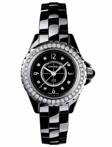 J12 en céramique noire et lunette sertie de 40 diamants, mouvement quartz, diamètre 29mm