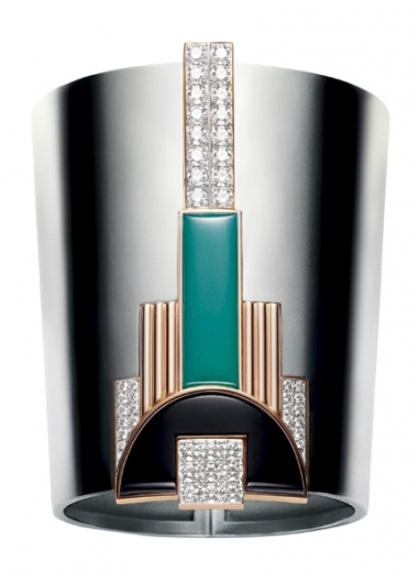 <p>Manchette Modern Art Deco, en or rose, diamants, onyx et agate, Ralph Lauren</p>