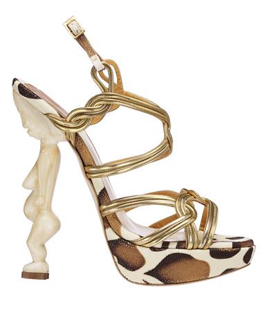 Sandale à plateforme en galuchat imprimé animalier beige et marron, talon statue couleur ivoire de 15 cm, DIOR